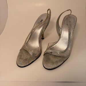 Silver Glitter Slingback Heels